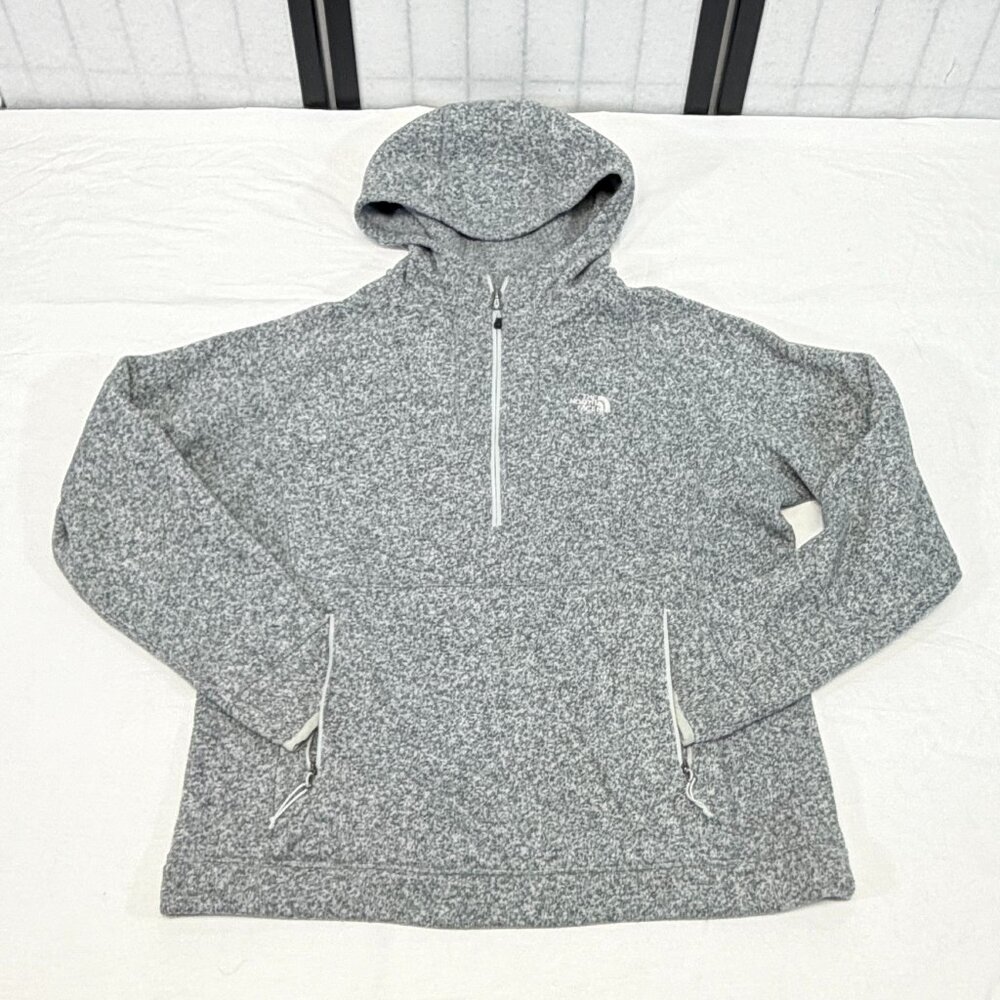 North Face XL Hooded Half Zip Pouch Pocket Fleece Interior Jacket Grey Marled - Picture 7 of 13